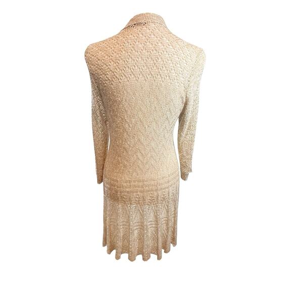 Romantic Crochet Duster Women SIZE MEDIUM Kimono Ivory Open Cardigan Vtg - Picture 9 of 14